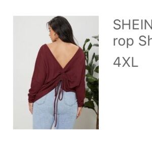 SHEIN Plus Burgundy Drawstring Back Drop Shoulder Tee